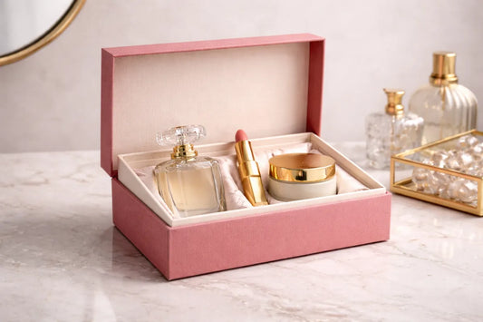 Perfume box wrapped in Pearl Linen