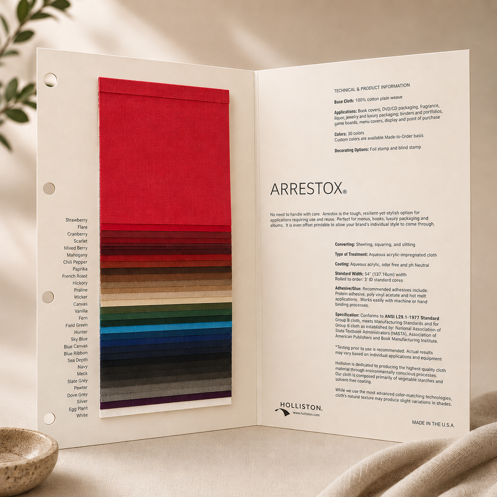Open sample book with Arrestox products